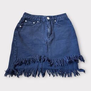 #47 Boohoo Black Denim Fringe Skirt